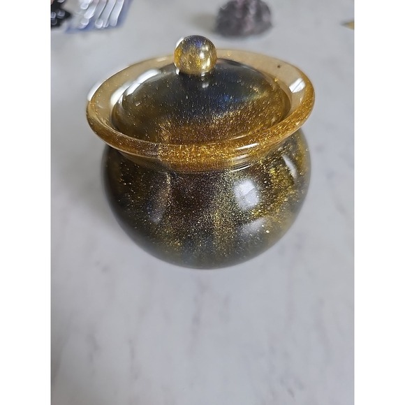 Handmade Other - Handmade Small Resin Pot With Lid Blue Gold DecorationGift . 607
